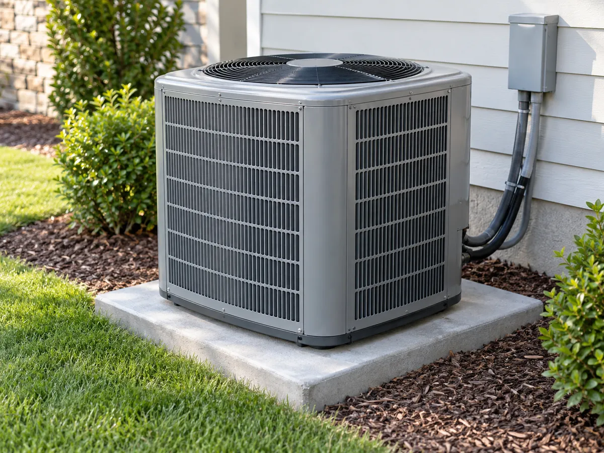 New outdoor air conditioning unit ready to replace an old one
