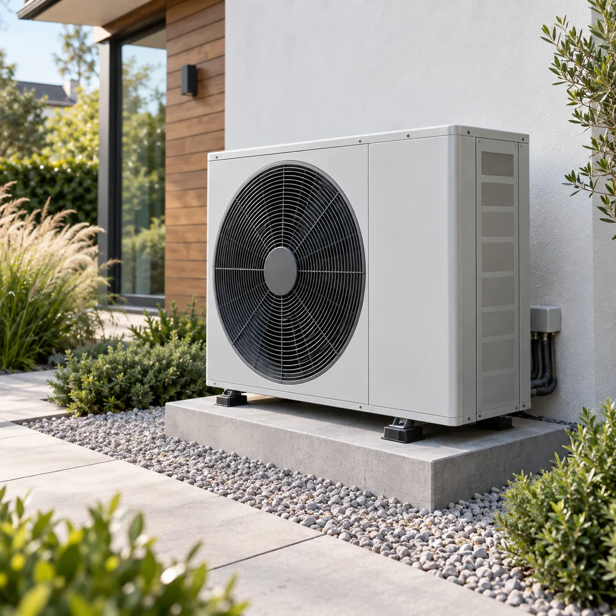 New outdoor heat pump unit beside a home