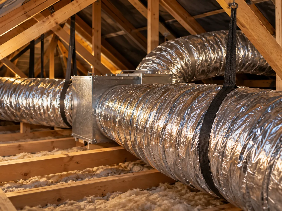 Insulated ducting running through a roof space