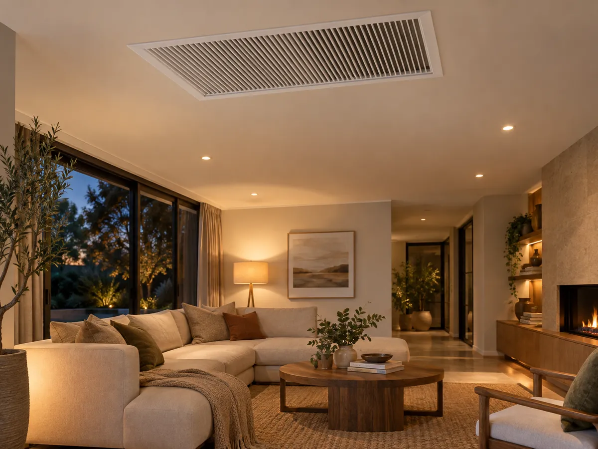 Ducted heating outlet warming a lounge room